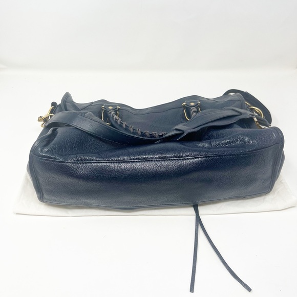 BALENCIAGA Chevre Gold Metallic Edge Hardware City Bleu Nuit Dark Sea - Picture 5 of 6